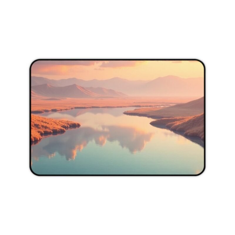 Serene Landscape Nature Desk Mat with Peaceful Sunset and Rolling Hills Design