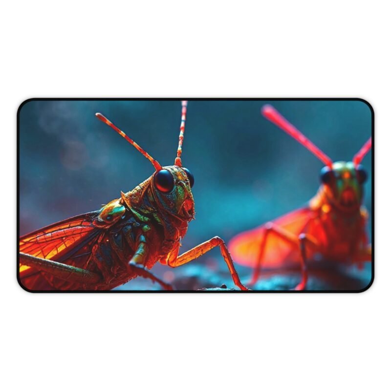 Fantasy Desk Mat with Vivid Grasshoppers on Mystical Misty Terrain for Nature and Fantasy Lovers - Image 5
