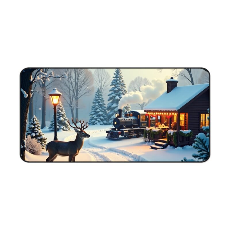 Winter Desk Mat with Deer and Snowy Train Scene for Cozy Seasonal Workspace - Image 9