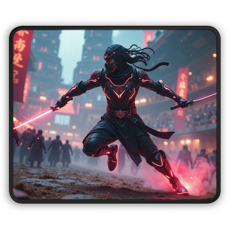 Gaming Mouse Pad Precision Neon Ninja Battle Design for Accurate Gameplay