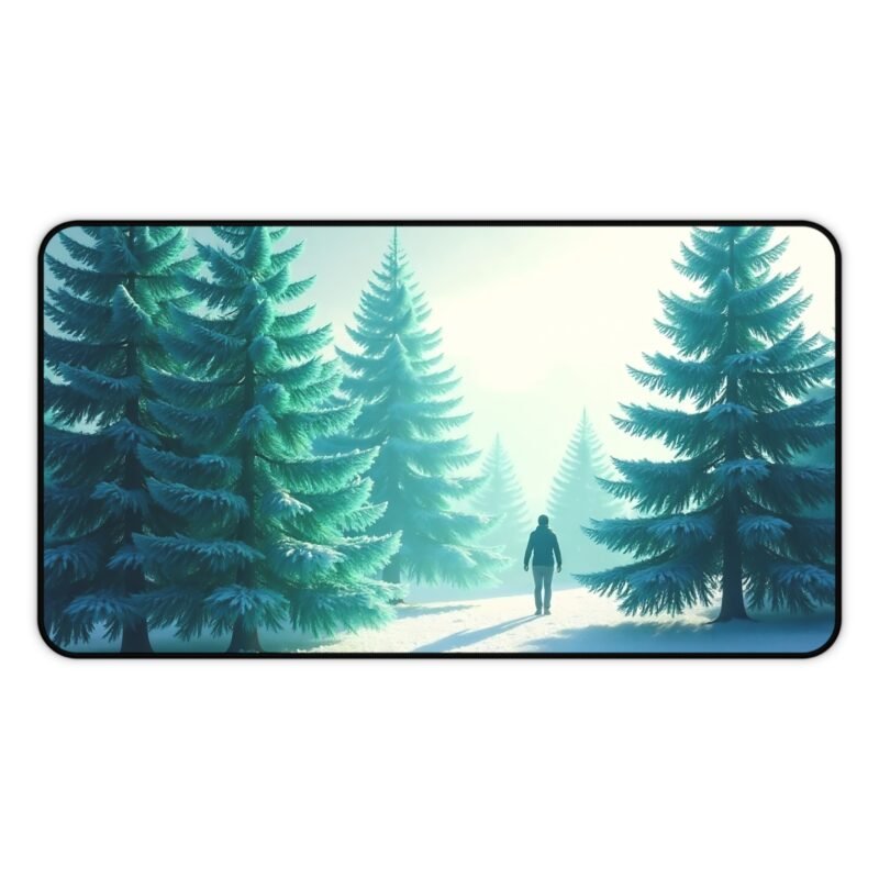 Tranquil Winter Desk Mat with Frosted Evergreen Design for a Calming Workspace - Image 5