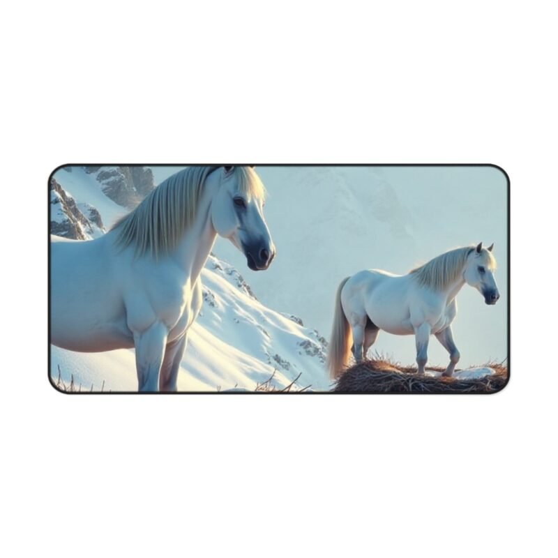 Winter Horse Desk Mat with White Horses in Snowy Landscape - Image 9