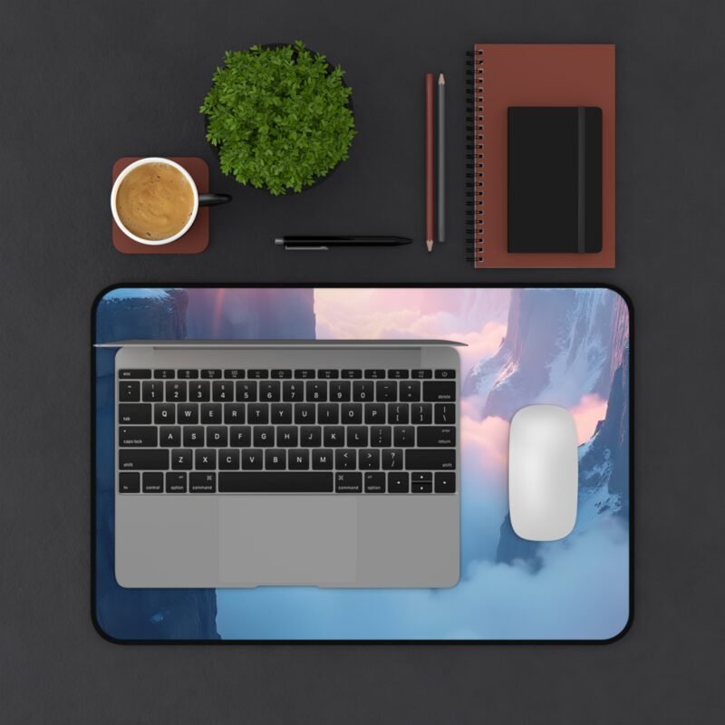 Winter Desk Mat with Serene Snow-Capped Cliffs and Sunrise Glow for Tranquil Workspaces - Image 3