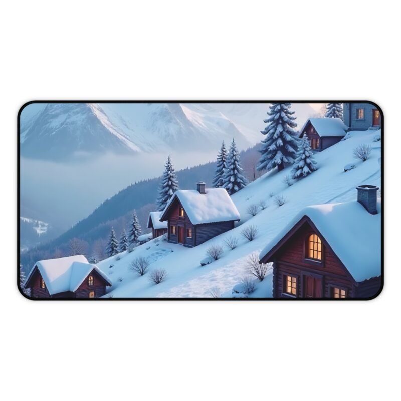 Winter Desk Mat with Snowy Cabin and Mountain Scenery for Cozy Workspace - Image 5