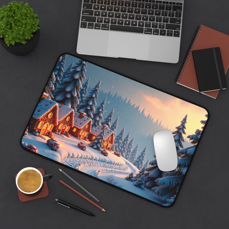 Winter Desk Mat with Cozy Snowy Village Design for Festive Workspace Comfort - Image 4
