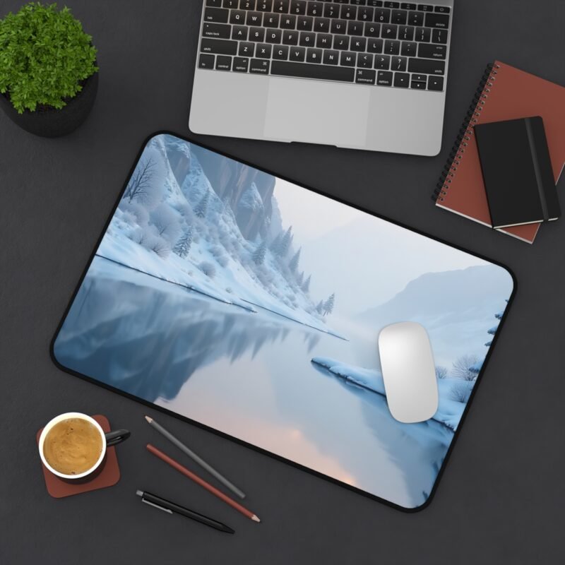 Winter Nature-Themed Desk Mat with Snowy Mountain Reflection for a Serene Workspace - Image 4