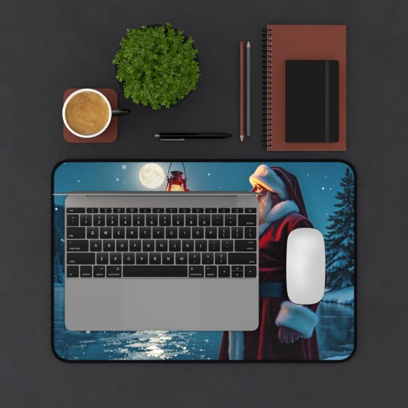Santa Christmas Desk Mat Winter Night Scene Holiday Workspace Decor - Image 3
