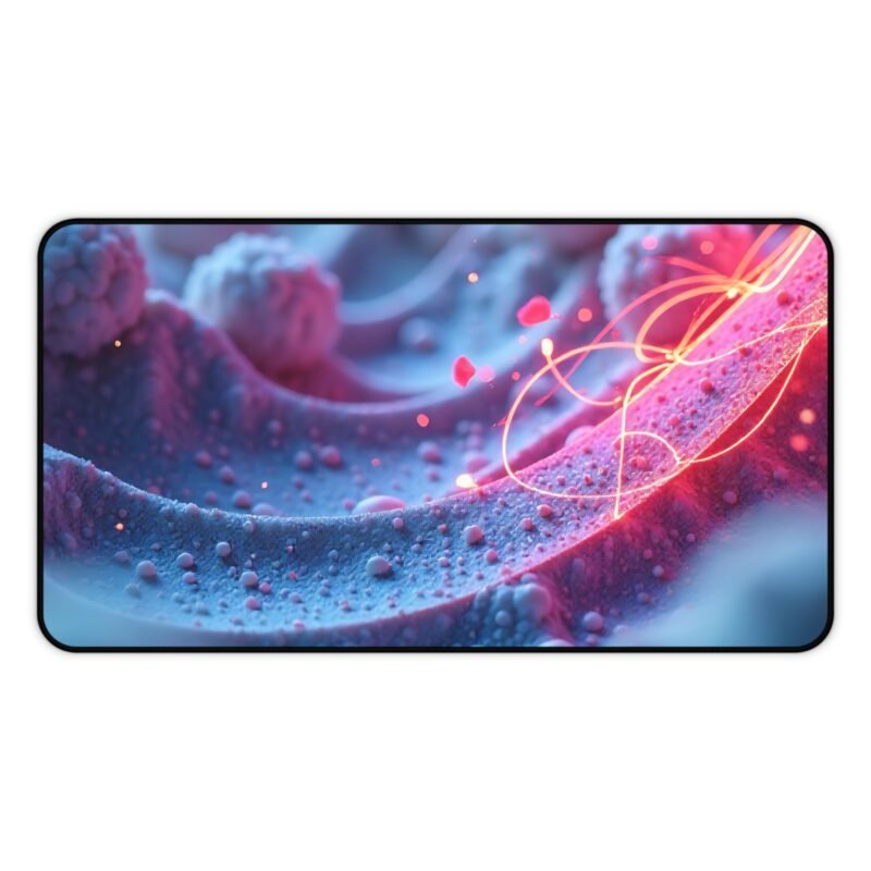 Digital Landscape Mouse Pad with Vibrant Electric-Red and Blue Molecular Design - Image 5