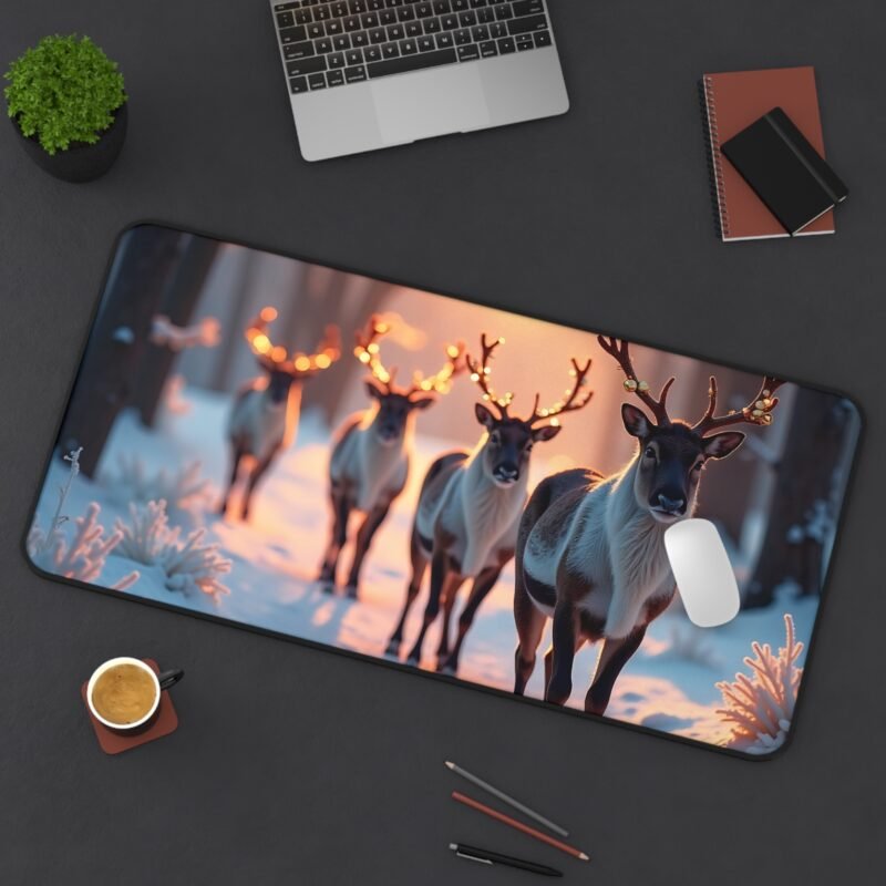 Winter Desk Mat with Reindeer Lights and Serene Snowy Landscape - Image 12