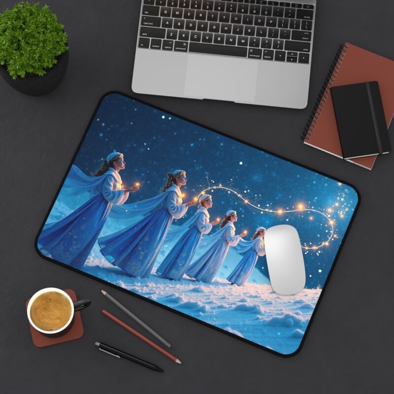 Mystical Winter Desk Mat with Celestial Design and Snowy Night Glow - Image 4