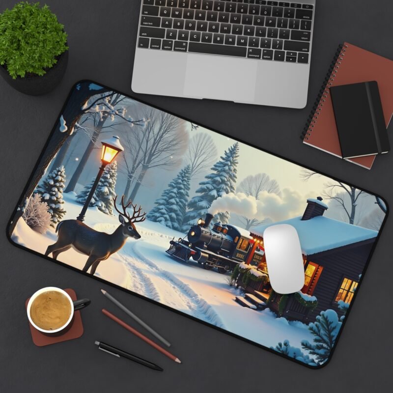 Winter Desk Mat with Deer and Snowy Train Scene for Cozy Seasonal Workspace - Image 8