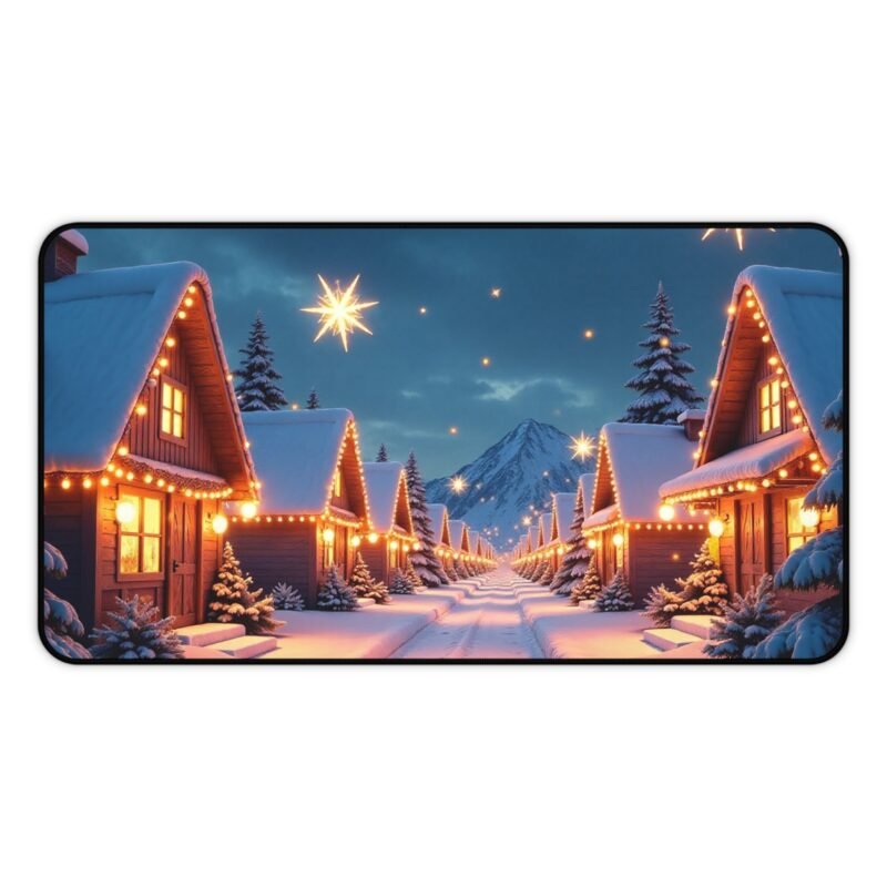 Winter Desk Mat with Whimsical Snowy Village and Holiday Glow - Image 5