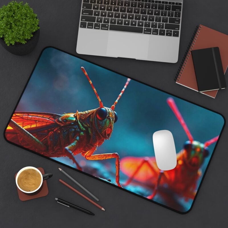 Fantasy Desk Mat with Vivid Grasshoppers on Mystical Misty Terrain for Nature and Fantasy Lovers - Image 8