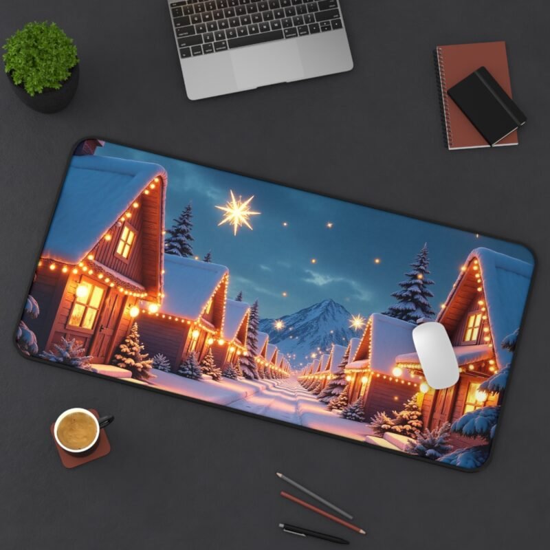 Winter Desk Mat with Whimsical Snowy Village and Holiday Glow - Image 12