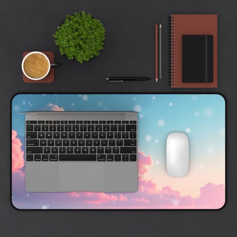 Winter Aesthetic Desk Mat with Pink Clouds and Snowy Landscape for Cozy Workspaces - Image 7