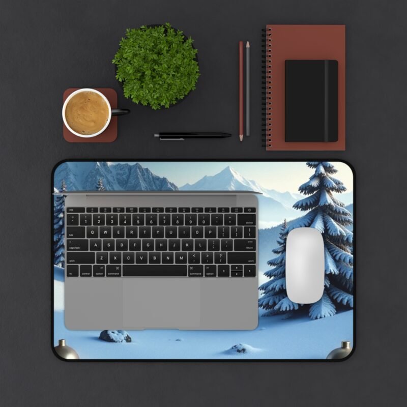 Winter Landscape Desk Mat with Snowy Pines and Mountain Views - Image 3