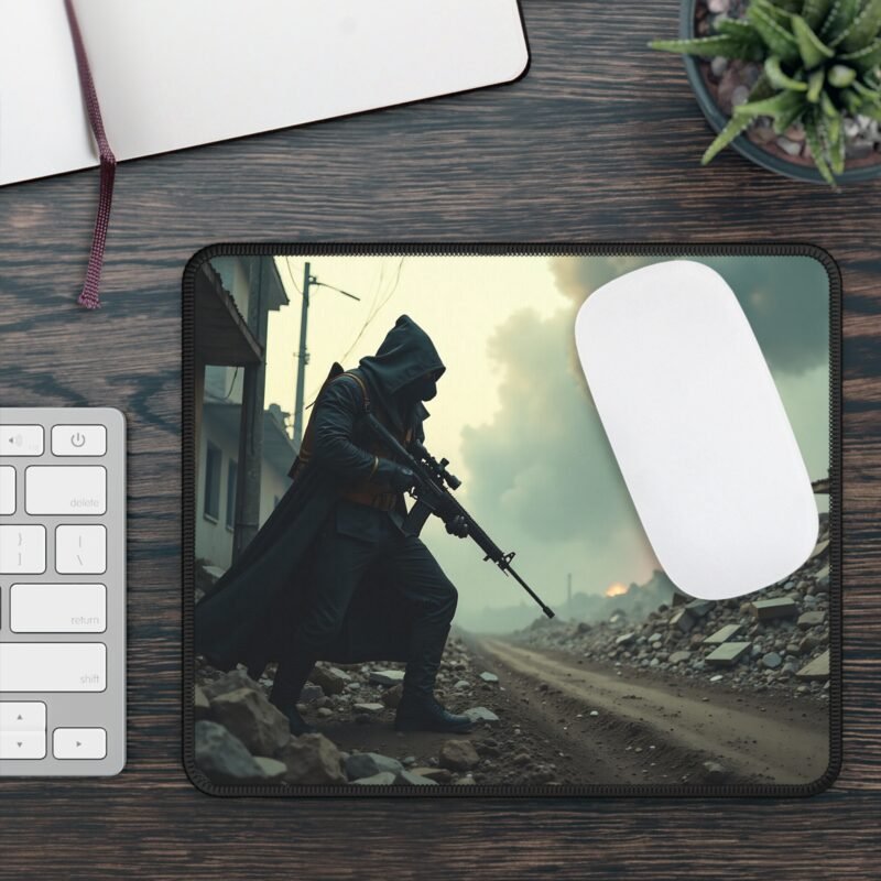 Gaming Mouse Pad Battlefield Design with Lone Warrior Combat Scene - Image 3