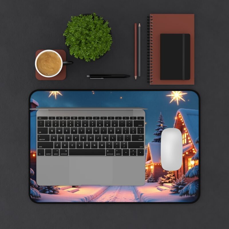 Winter Desk Mat with Whimsical Snowy Village and Holiday Glow - Image 3