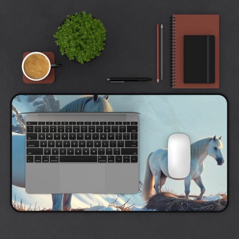 Winter Horse Desk Mat with White Horses in Snowy Landscape - Image 7