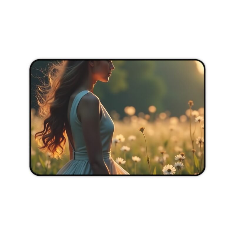 Sunset Meadow Desk Mat with Elegant Golden Hour Design for Tranquil Workspaces