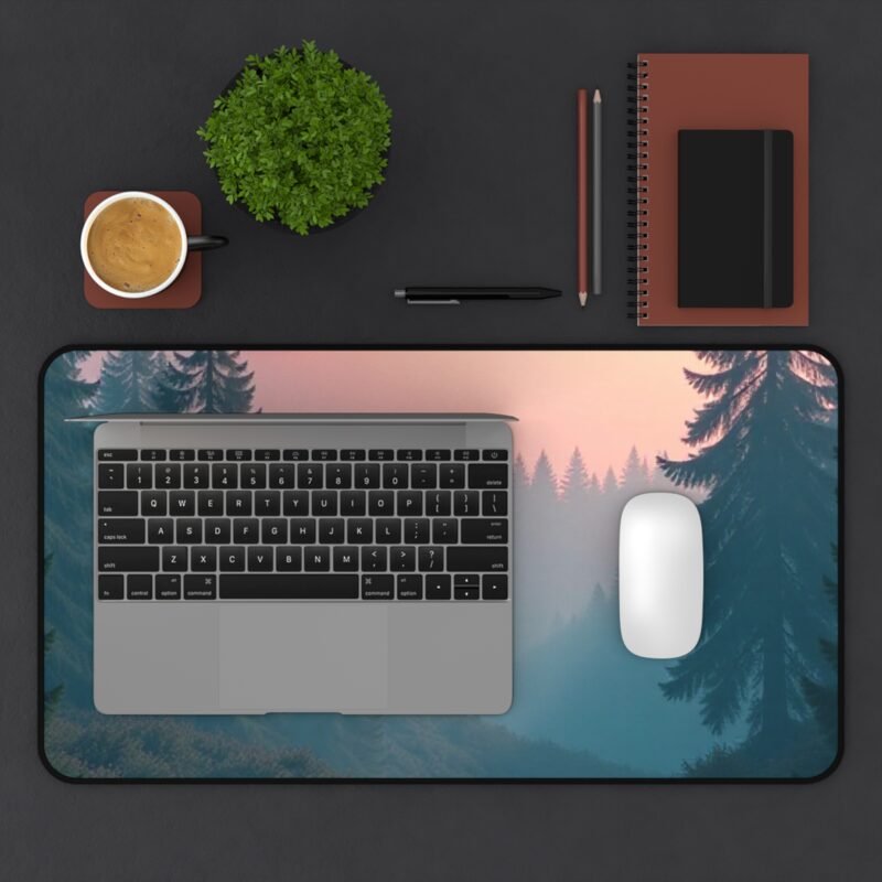 Nature Desk Mat with Tranquil Forest Scene and Misty Sunrise Design - Image 7