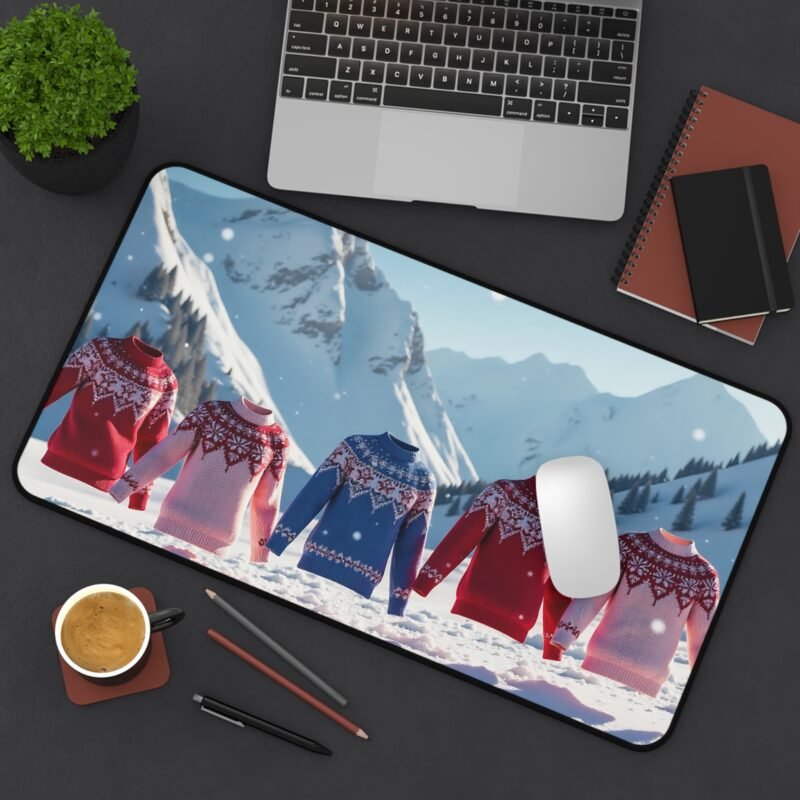 Cozy Holiday Desk Mat with Festive Sweater Design and Alpine Winter Theme - Image 8