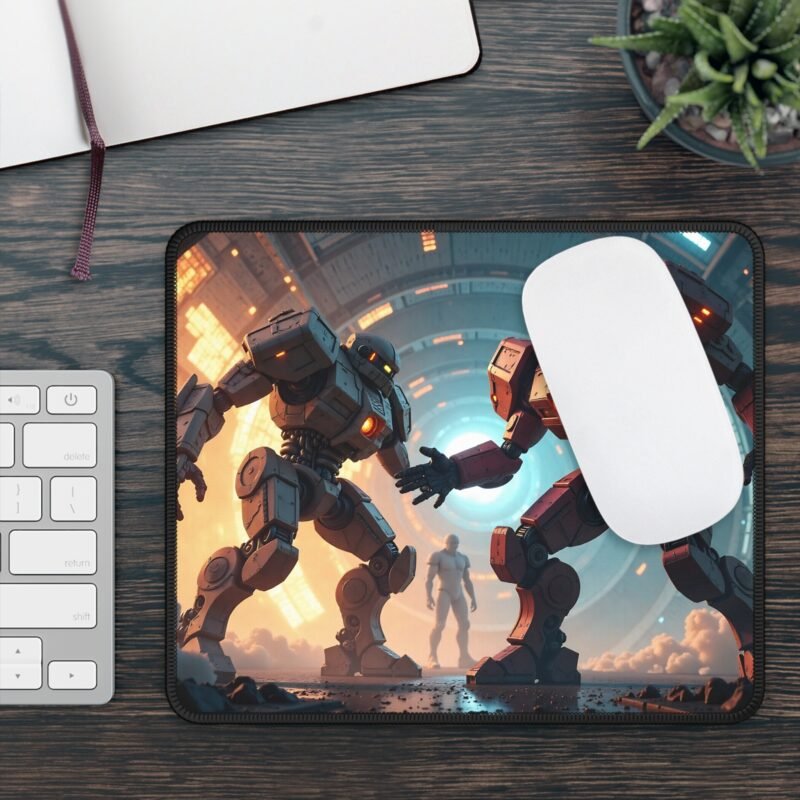 Epic Sci-Fi Gaming Mouse Pad with Towering Mech Arena Design - Image 3