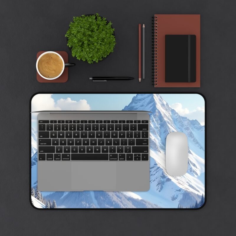 Winter Mountain Desk Mat with Alpine Snowy Landscape for a Serene Workspace - Image 3