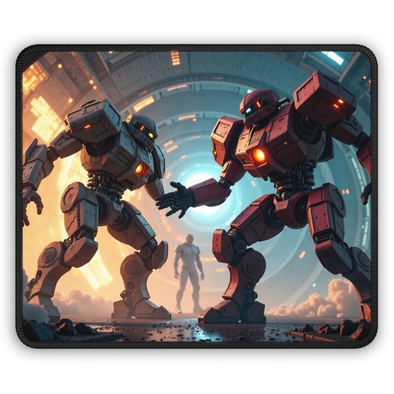 Epic Sci-Fi Gaming Mouse Pad with Towering Mech Arena Design