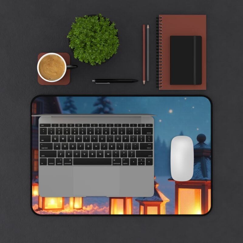 Winter Desk Mat with Cozy Snowscape and Lantern Glow for Tranquil Workspaces - Image 3