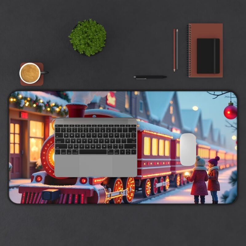 Christmas Desk Mat with Festive Train Scene and Winter Wonderland Design - Image 11