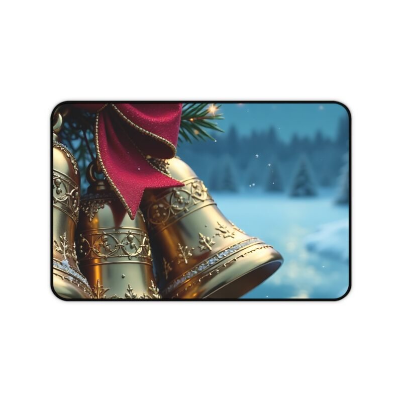 Festive Christmas Desk Mat with Snowy Scene and Holiday Bells