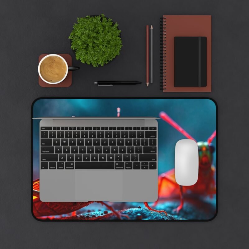 Fantasy Desk Mat with Vivid Grasshoppers on Mystical Misty Terrain for Nature and Fantasy Lovers - Image 3