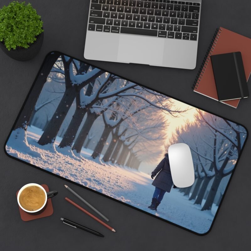 Serene Winter Desk Mat with Tranquil Snowy Path and Majestic Trees - Image 8