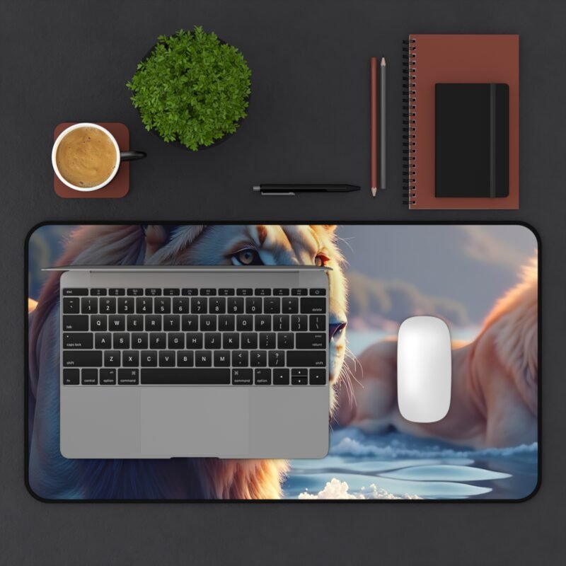 Majestic Lion Desk Mat with Sunset Scenery for Inspirational Workspaces - Image 7