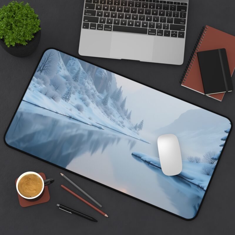 Winter Nature-Themed Desk Mat with Snowy Mountain Reflection for a Serene Workspace - Image 8
