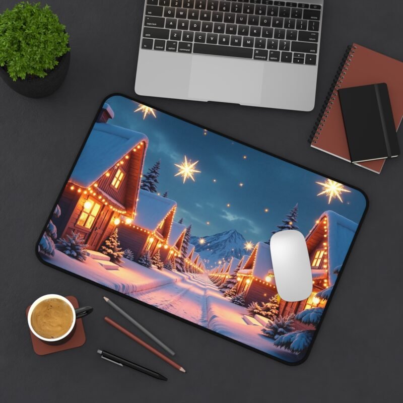Winter Desk Mat with Whimsical Snowy Village and Holiday Glow - Image 4