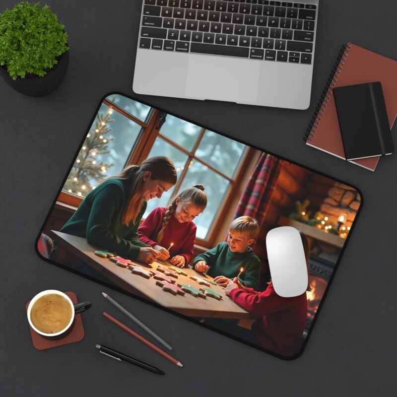 Festive Christmas Desk Mat with Cozy Winter Cabin and Holiday Spirit - Image 4