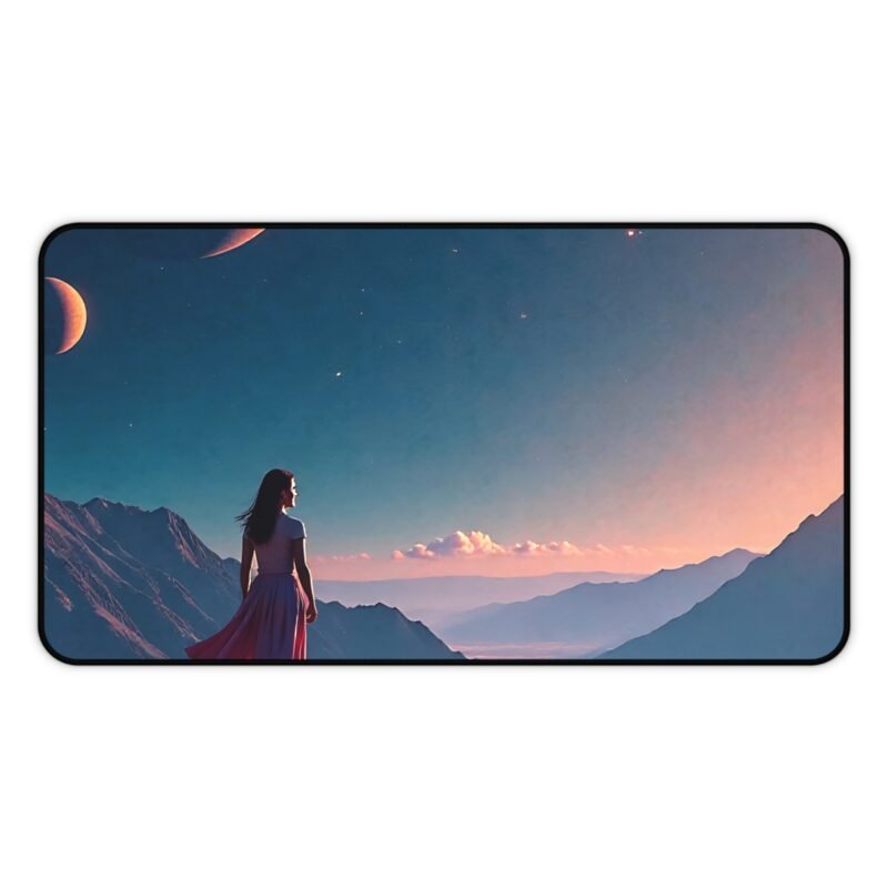 Galaxy Desk Mat with Twilight Mountain Scene and Celestial Sky - Image 5