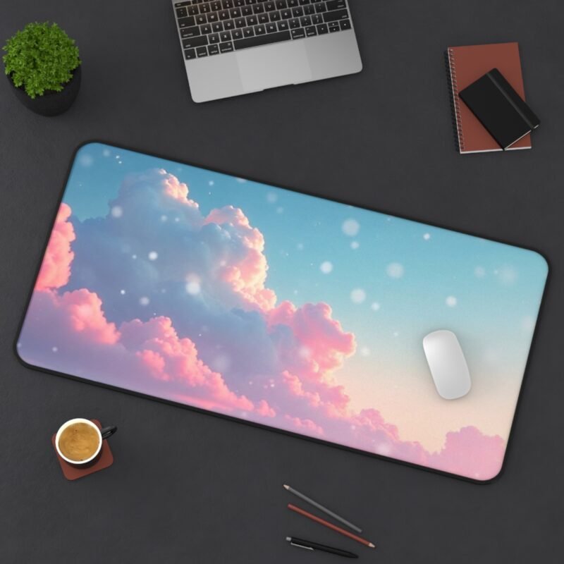 Winter Aesthetic Desk Mat with Pink Clouds and Snowy Landscape for Cozy Workspaces - Image 12