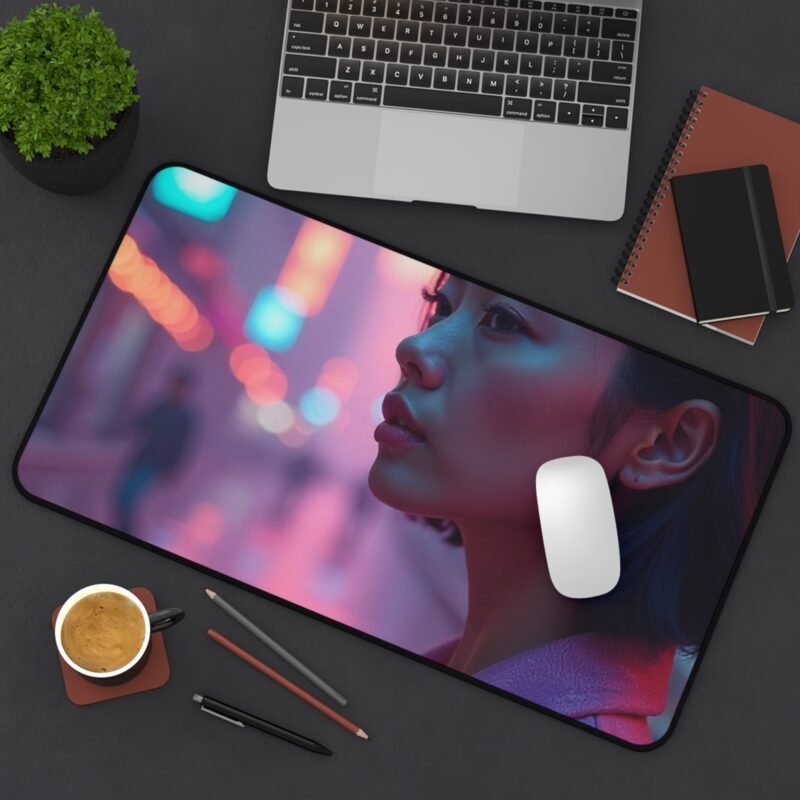 Cyberpunk Desk Mat Futuristic Neon Cityscape for Gaming and Workspaces - Image 8