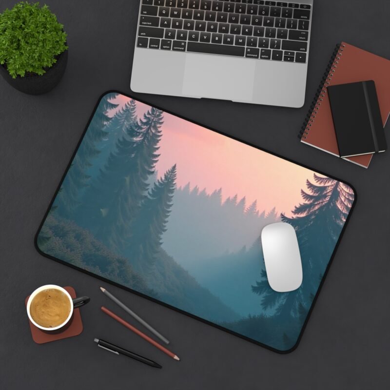 Nature Desk Mat with Tranquil Forest Scene and Misty Sunrise Design - Image 4