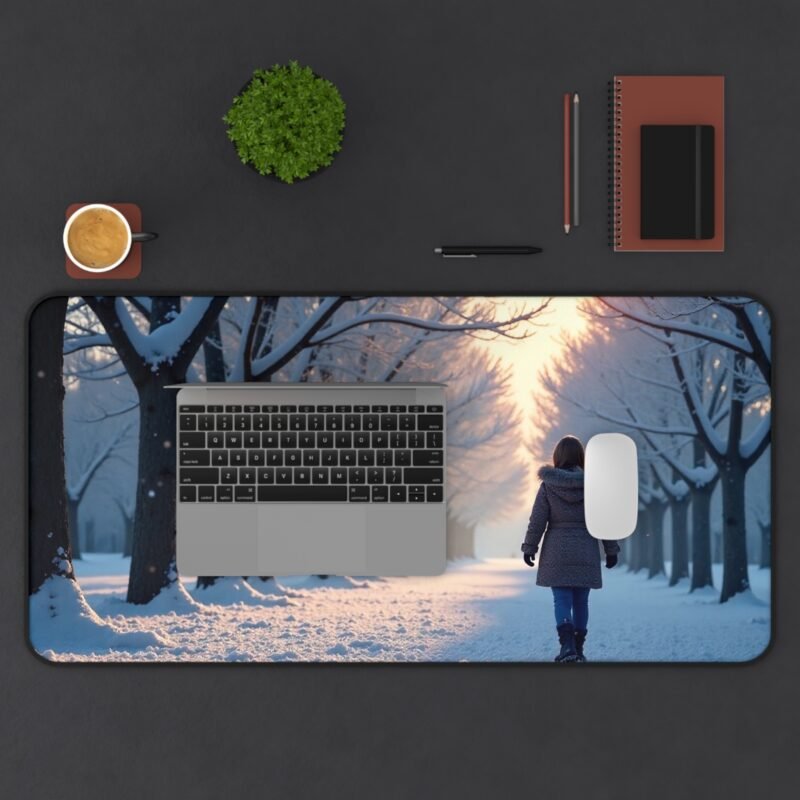 Serene Winter Desk Mat with Tranquil Snowy Path and Majestic Trees - Image 11