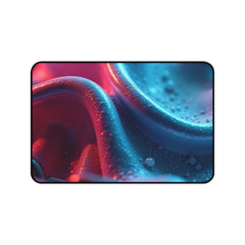 Abstract Desk Mat with Fluid Gradient Design in Blue and Red