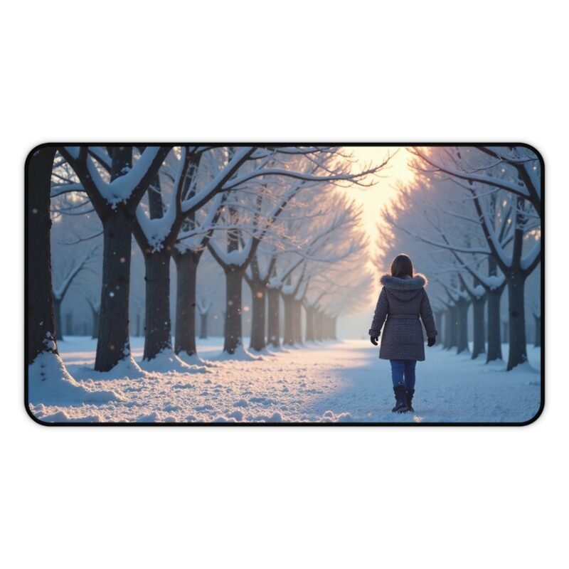 Serene Winter Desk Mat with Tranquil Snowy Path and Majestic Trees - Image 5