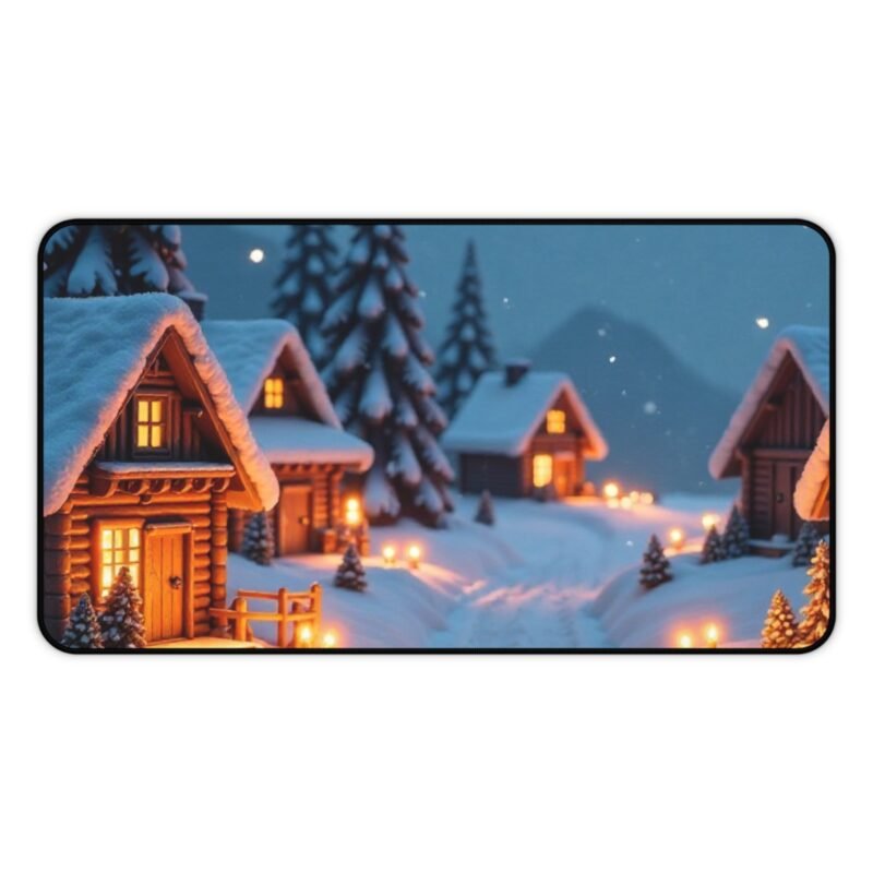 Winter Desk Mat with Cozy Snow-Covered Village Scene for a Serene Workspace - Image 5