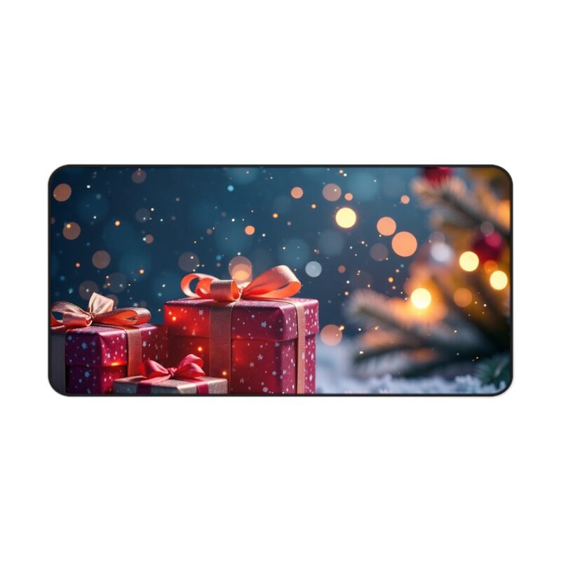 Festive Christmas Desk Mat with Snowy Gift Scene and Glowing Holiday Tree - Image 9