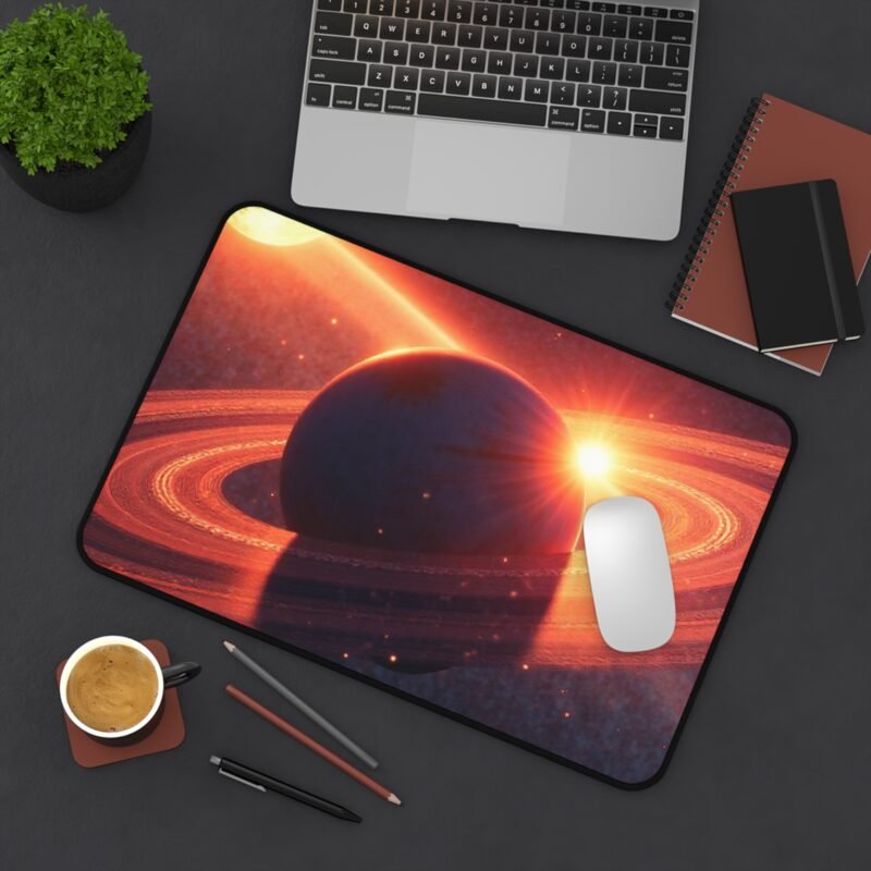 Galaxy Desk Mat with Cosmic Planet Design and Illuminated Ring System - Image 4