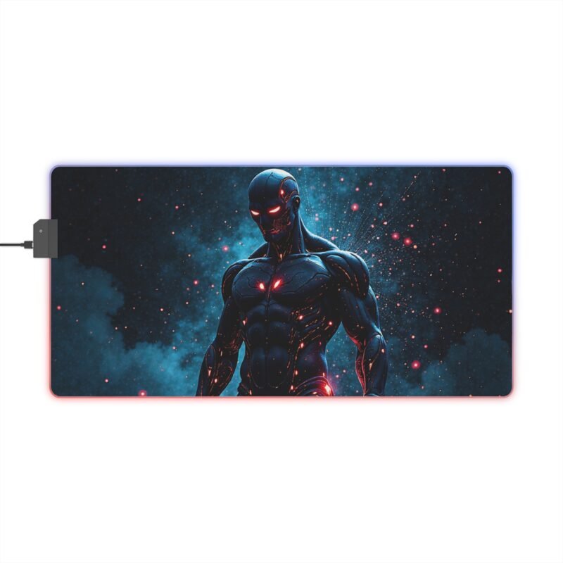 LED Gaming Mouse Pad Warrior Design with Cosmic Backdrop for Gamers