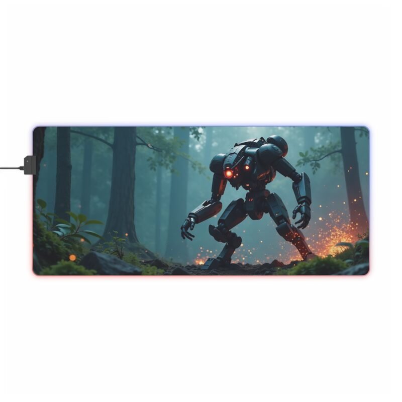 RGB Gaming Mouse Pad Sci-Fi Design with Robotic Sentinel and Mystical Forest Theme - Image 9